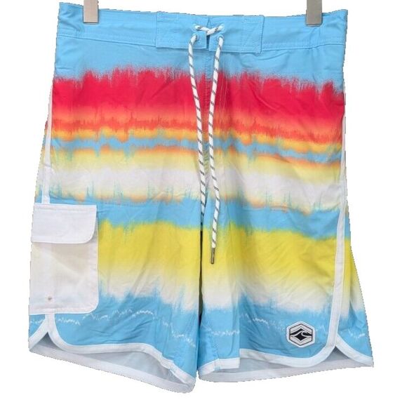 Spicy Tuna Swimwear Trunk Board Shorts Beach Summer Tie Dye Artsy Stretch Mens S - Picture 1 of 8